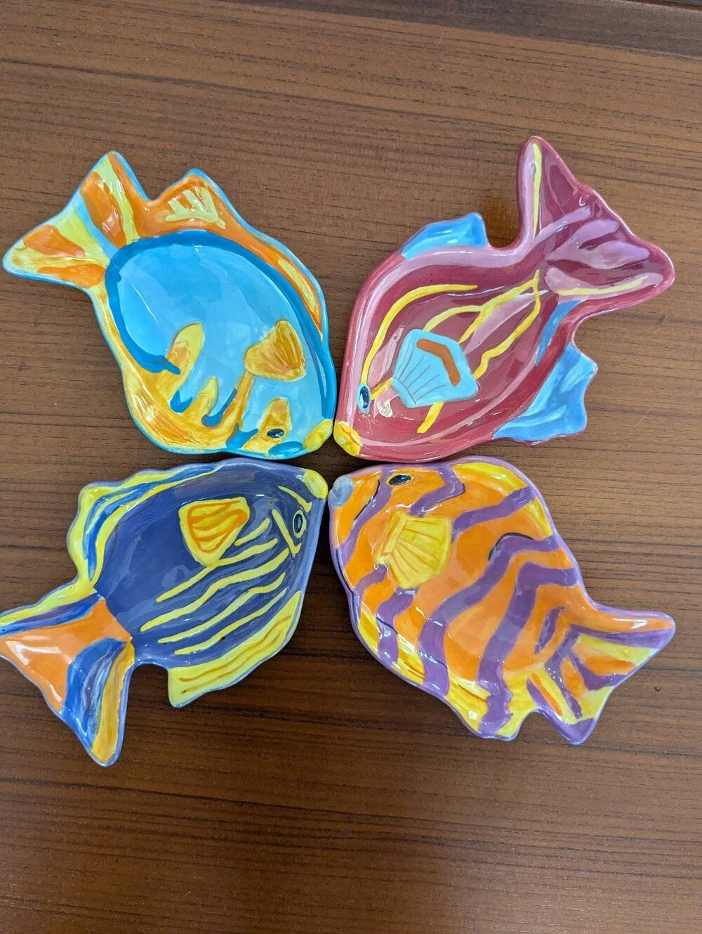 Hand-Painted Ceramic Fish Dish Set - Colorful Blue, Pink, Purple, Orange